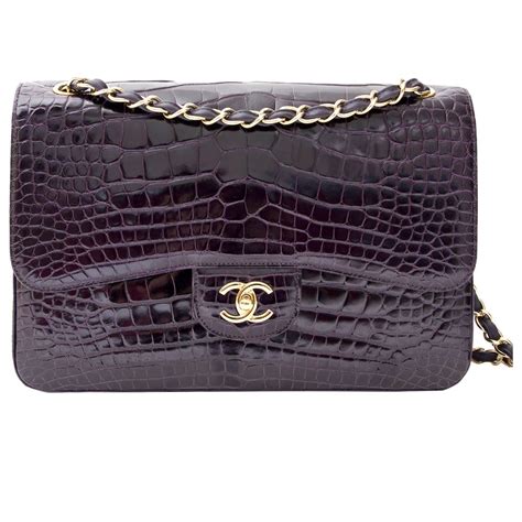 Chanel Purple Alligator Jumbo Classic Double Flap Bag with Gold 